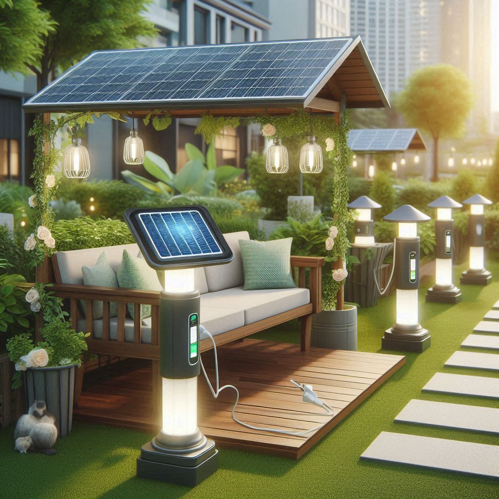 Muebles de Jardín con Energía Solar – Equipados con paneles solares para carga de dispositivos y luces LED integradas con detección de movimiento